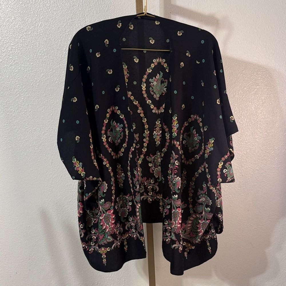 Papermoon- Short Black Kimono with Floral Accents